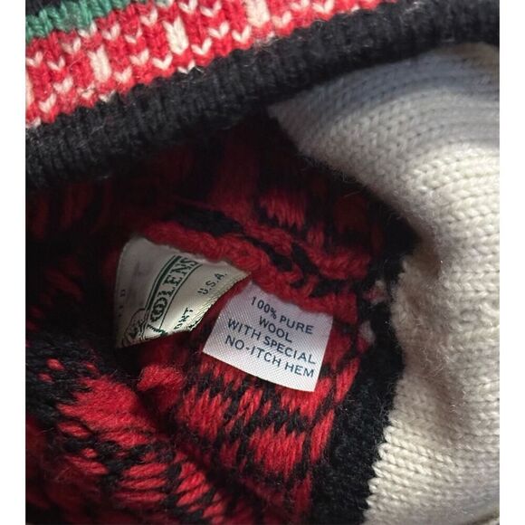 Vintage 100% Wool Ski Hat Hand Crafted STOWE Black Red White Green OS Unisex - Picture 5 of 5